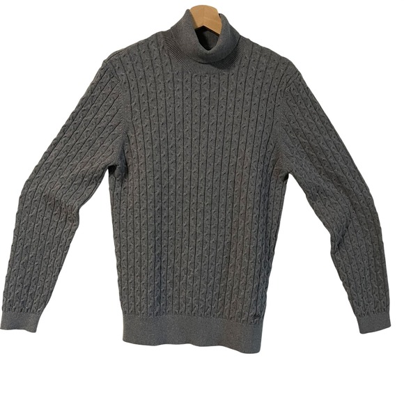 Ragman Other - Ragman Mens Grey Cable Knit Turtleneck Sweater Cotton Cashmere Blend M-NWT
